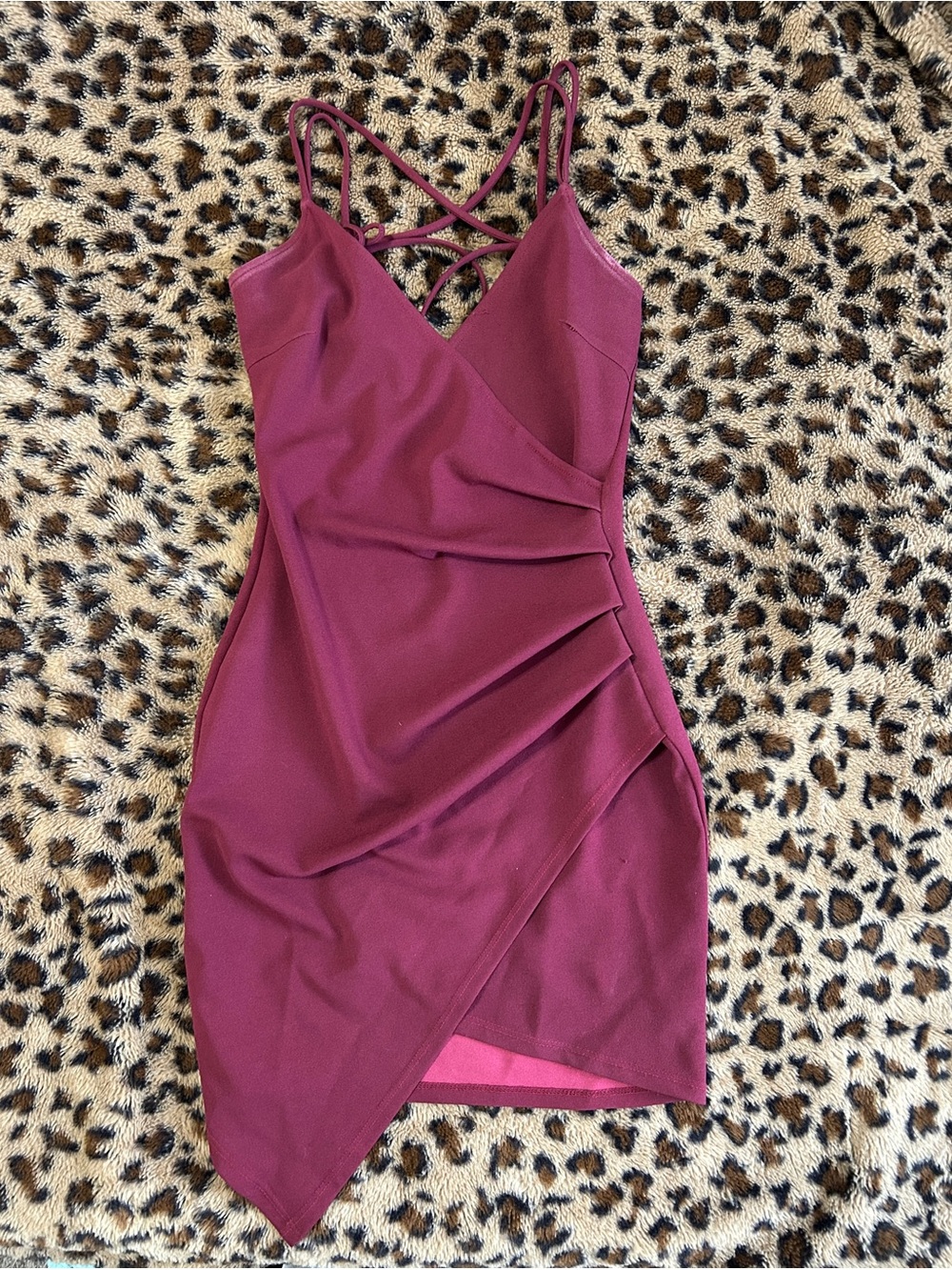 Windsor Burgundy Strappy Wrap-Front Mini Dress